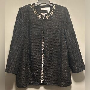 Alfred Dunner Black Over Coat w/Matelic Threading  , Size 16